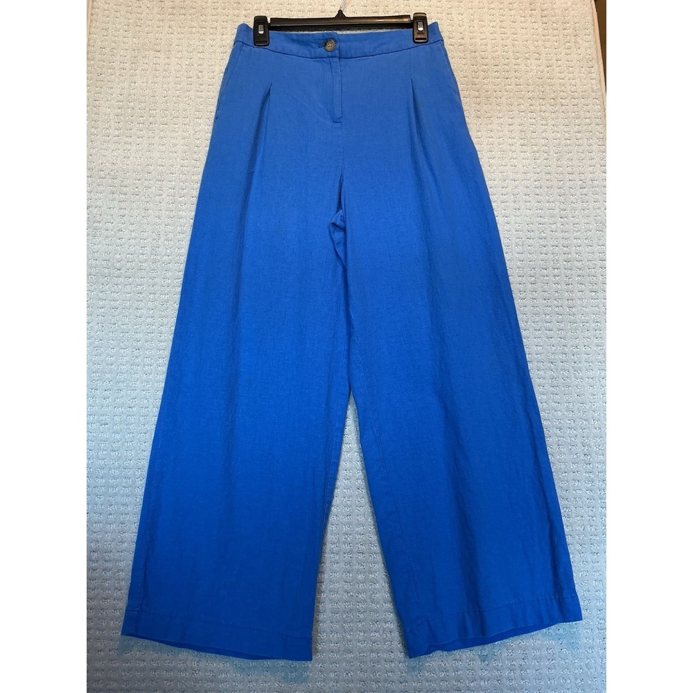 J Crew Women's Linen Palazzo Pants 6T Electric Blue 27x27 1/2 Cropped‎ Wide Leg